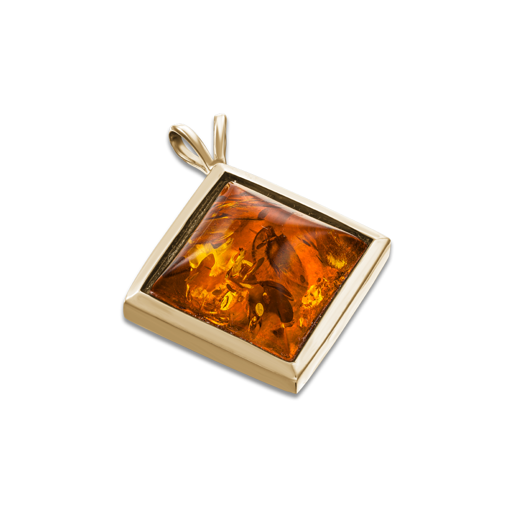 14K YELLOW GOLD AMBER PENDANT