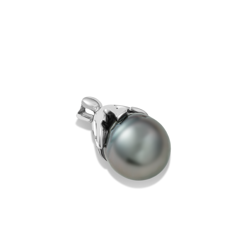 14K WHITE GOLD TAHITIAN AND PEARL PENDANT