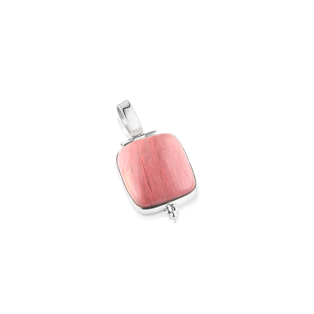 Cabochon Pink Jasper Pendant set in Sterling Silver, square pendanT, slightly rectangular pendant, pink jasper, pink pendant, pink square pendant, pink stone, pink gem, gemstone, pendant, pendantif rose, pink jasper and silver, silver pendants, Montreal jewelry, Montreal gifts, winter trends