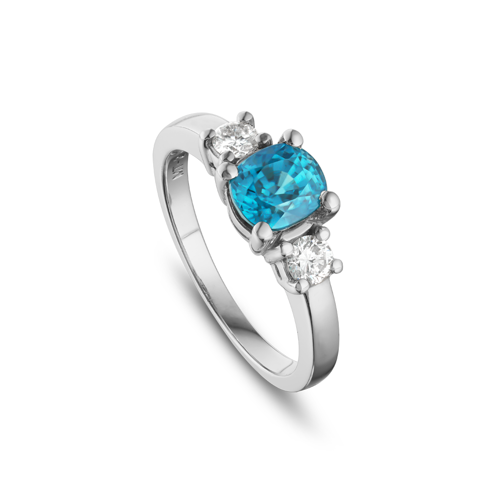 14K White gold blue zircon and diamond ring Montreal jewellery designer Bijouterie Élysée